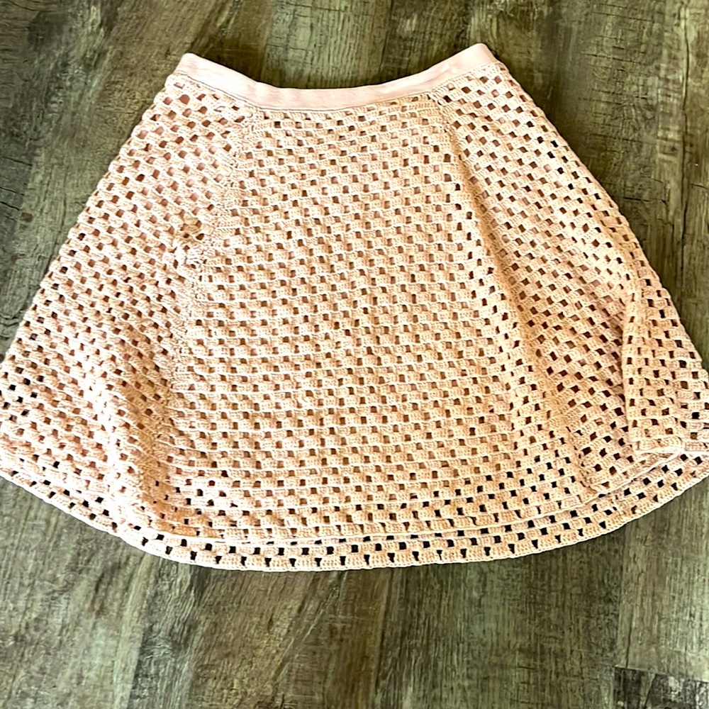 Theory pink crochet stretch flare skirt